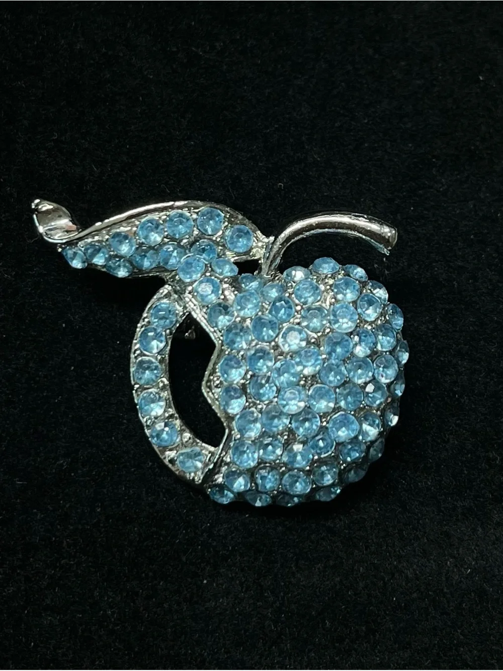 Blue Rhinestone Apple Brooch Pin
